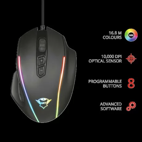 MOUSE TRUST, &quot;GXT 165 Celox&quot; gaming, cu fir, optic, USB, 10000 dpi, 8/1, iluminare, butoane programabile, greutate ajustabila, negru, &quot;TR-23092&quot;, (include TV 0.15 lei)
