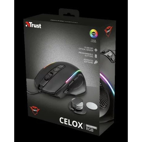 MOUSE TRUST, &quot;GXT 165 Celox&quot; gaming, cu fir, optic, USB, 10000 dpi, 8/1, iluminare, butoane programabile, greutate ajustabila, negru, &quot;TR-23092&quot;, (include TV 0.15 lei)