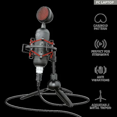 MICROFON TRUST, suport tip trepied, conector USB, negru, &quot;TR-23466&quot;