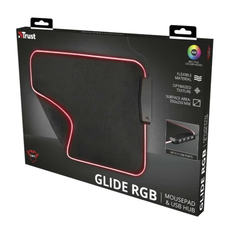 Mouse PAD TRUST, &quot;GXT 765 Glide-Flex&quot;, cu led , cu HUB USB, cauciuc si material textil, 350 x 250 x 3 mm, negru, &quot;TR-23646&quot;