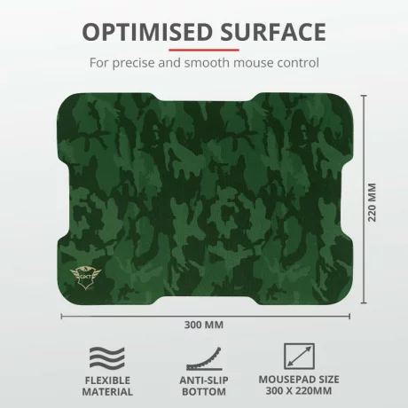 MOUSE TRUST, &quot;GXT 781 Rixa Camo&quot; gaming, cu fir, optic, USB, 3200 dpi, 5/1, iluminare, butoane programabile, pad inclus, negru / verde, &quot;TR-23611&quot;, (include TV 0.15 lei)