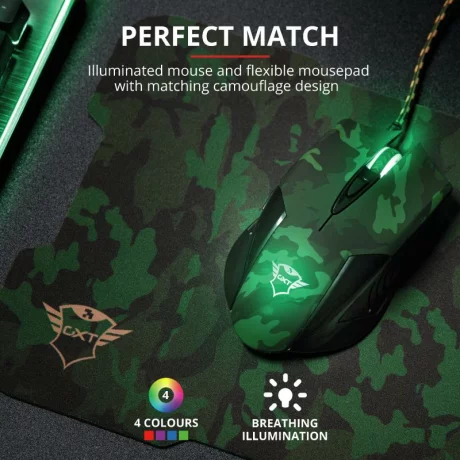 MOUSE TRUST, &quot;GXT 781 Rixa Camo&quot; gaming, cu fir, optic, USB, 3200 dpi, 5/1, iluminare, butoane programabile, pad inclus, negru / verde, &quot;TR-23611&quot;, (include TV 0.15 lei)