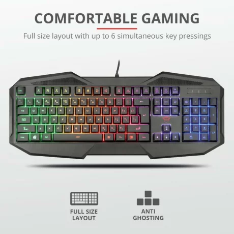 TASTATURA TRUST - gaming, &quot;GXT 830-RW-C Avonn&quot;, cu fir, 104 taste, format standard , USB, verde camuflaj, &quot;TR-23136&quot; (include TV 0.75 lei)