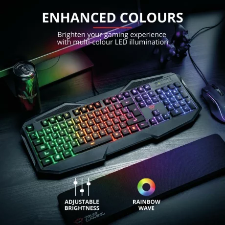 TASTATURA TRUST - gaming, &quot;GXT 830-RW-C Avonn&quot;, cu fir, 104 taste, format standard , USB, verde camuflaj, &quot;TR-23136&quot; (include TV 0.75 lei)