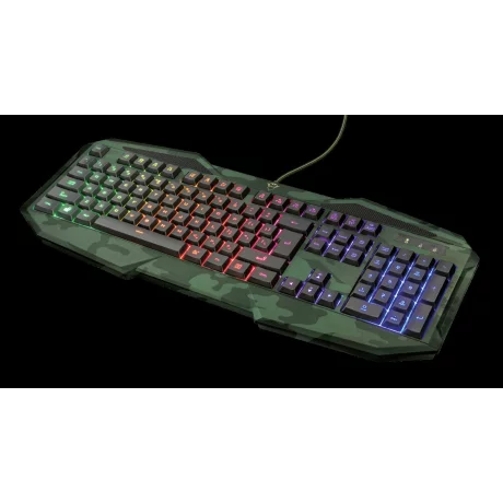 TASTATURA TRUST - gaming, &quot;GXT 830-RW-C Avonn&quot;, cu fir, 104 taste, format standard , USB, verde camuflaj, &quot;TR-23136&quot; (include TV 0.75 lei)