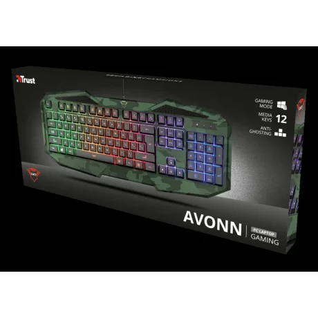 TASTATURA TRUST - gaming, &quot;GXT 830-RW-C Avonn&quot;, cu fir, 104 taste, format standard , USB, verde camuflaj, &quot;TR-23136&quot; (include TV 0.75 lei)