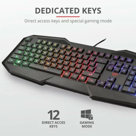 TASTATURA TRUST - gaming, &quot;GXT 830-RW-C Avonn&quot;, cu fir, 104 taste, format standard , USB, verde camuflaj, &quot;TR-23136&quot; (include TV 0.75 lei)