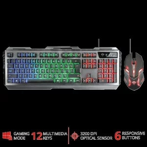 Kit TASTATURA si Mouse TRUST - gaming, &quot;GXT 845 Tural&quot;, cu fir, 104 taste, format standard, switch , USB, negru, &quot;TR-22457&quot; (include TV 0.75 lei)