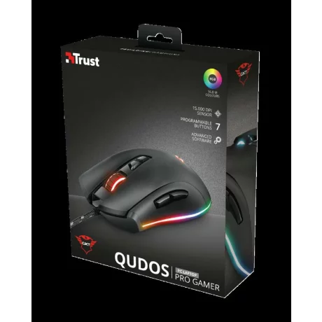 MOUSE TRUST, &quot;GXT 900 Qudos&quot; gaming, cu fir, optic, USB, 15000 dpi, 7/1, iluminare, butoane programabile, buton selectare viteza, negru, &quot;TR-23400&quot;, (include TV 0.15 lei)