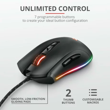 MOUSE TRUST, &quot;GXT 900 Qudos&quot; gaming, cu fir, optic, USB, 15000 dpi, 7/1, iluminare, butoane programabile, buton selectare viteza, negru, &quot;TR-23400&quot;, (include TV 0.15 lei)