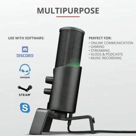 MICROFON TRUST, suport tip trepied, conector USB, negru, &quot;TR-23465&quot;