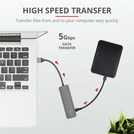 HUB extern TRUST, porturi USB USB 3.2 x 4, conectare prin USB 3.2, cablu 1 m, argintiu, &quot;TR-23327&quot;