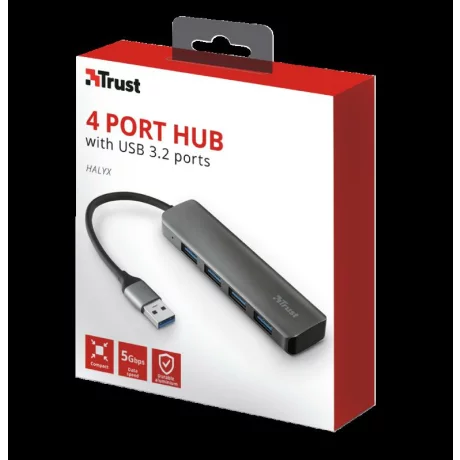 HUB extern TRUST, porturi USB USB 3.2 x 4, conectare prin USB 3.2, cablu 1 m, argintiu, &quot;TR-23327&quot;