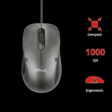 MOUSE TRUST, &quot;Ivero Compact&quot; notebook, PC, cu fir, optic, USB, 1000 dpi, 3/1, buton selectare viteza, negru, &quot;TR-20404&quot;, (include TV 0.15 lei)