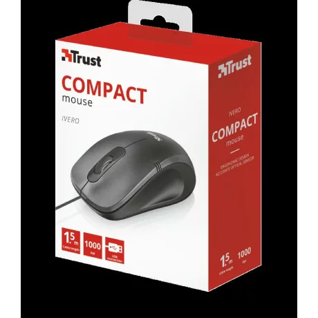 MOUSE TRUST, &quot;Ivero Compact&quot; notebook, PC, cu fir, optic, USB, 1000 dpi, 3/1, buton selectare viteza, negru, &quot;TR-20404&quot;, (include TV 0.15 lei)