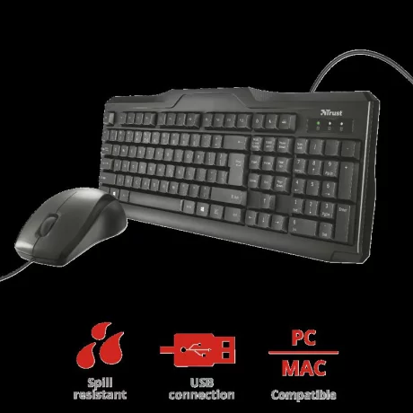 Kit TASTATURA si Mouse Trust, &quot;Classicline&quot;, cu fir, 104 taste format standard, mouse , 2/1 butoane, negru, &quot;TR-21392&quot; (include TV 0.75 lei)