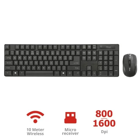 Kit TASTATURA si Mouse Trust, &quot;Ximo&quot;, wireless, 104 taste format standard, mouse 1600dpi, 4/1 butoane, negru, &quot;TR-21132&quot; (include TV 0.75 lei)