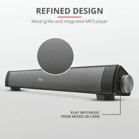 SOUNDBAR 2.0  TRUST, Bluetooth, cu fir, RMS 10W, microfon, SD card, apel Handsfree (cu telefon), alimentare microUSB, Jack 3.5mm, USB, negru, &quot;TR-22015&quot;