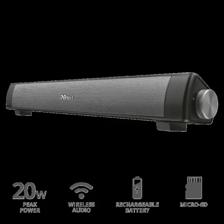 SOUNDBAR 2.0  TRUST, Bluetooth, cu fir, RMS 10W, microfon, SD card, apel Handsfree (cu telefon), alimentare microUSB, Jack 3.5mm, USB, negru, &quot;TR-22015&quot;