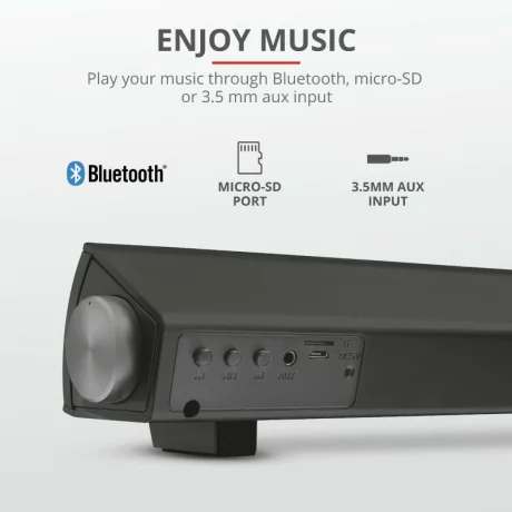 SOUNDBAR 2.0  TRUST, Bluetooth, cu fir, RMS 10W, microfon, SD card, apel Handsfree (cu telefon), alimentare microUSB, Jack 3.5mm, USB, negru, &quot;TR-22015&quot;