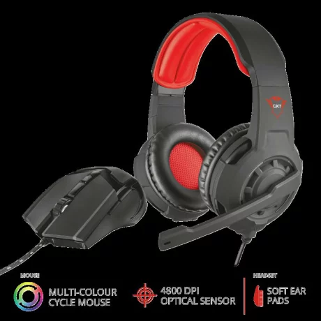 MOUSE TRUST, &quot;GXT 784&quot; notebook, PC, cu fir, optic, USB, 4800 dpi, 5/1, iluminare, kit mouse + casca, negru, &quot;TR-21472&quot;, (include TV 0.15 lei)
