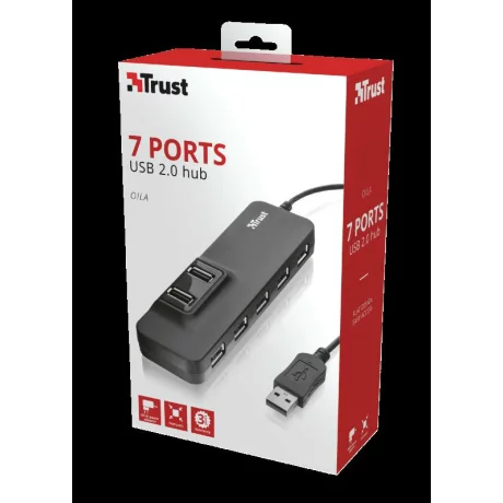 HUB extern TRUST, porturi USB USB 2.0 x 7, conectare prin USB 2.0, cablu 1.40m, negru, &quot;TR-20576&quot;
