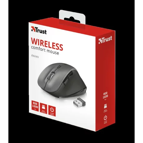 MOUSE TRUST, &quot; Ravan&quot; notebook, PC, wireless, optic, USB, 1600 dpi, 6/1, buton selectare viteza, negru, &quot;TR-22878&quot;, (include TV 0.15 lei)
