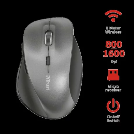MOUSE TRUST, &quot; Ravan&quot; notebook, PC, wireless, optic, USB, 1600 dpi, 6/1, buton selectare viteza, negru, &quot;TR-22878&quot;, (include TV 0.15 lei)