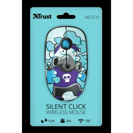 MOUSE TRUST, &quot;Sketch Silent Click&quot; notebook, PC, wireless, optic, USB, 1600 dpi, 3/1, butoane silentioase, albastru / print, &quot;TR-23335&quot;, (include TV 0.15 lei)