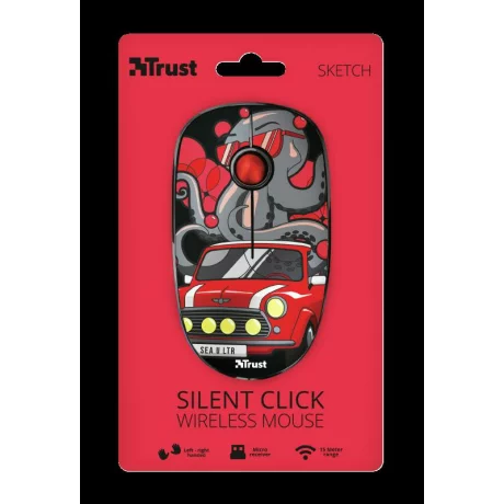 MOUSE TRUST, &quot;Sketch Silent Click&quot; notebook, PC, wireless, optic, USB, 1600 dpi, 3/1, butoane silentioase, rosu / print, &quot;TR-23336&quot;, (include TV 0.15 lei)