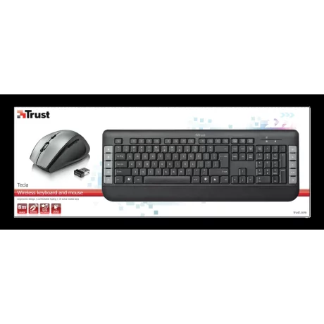 Kit TASTATURA si Mouse Trust, &quot;Tecla&quot;, wireless, 106 taste format standard, mouse , 4/1 butoane, negru, &quot;TR-18040&quot; (include TV 0.75 lei)