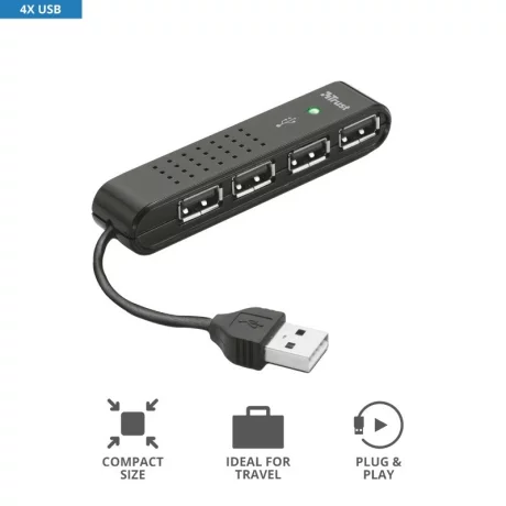 HUB extern TRUST, porturi USB USB 2.0 x 4, conectare prin USB 2.0, cablu 0.16 m, negru, &quot;TR-14591&quot;