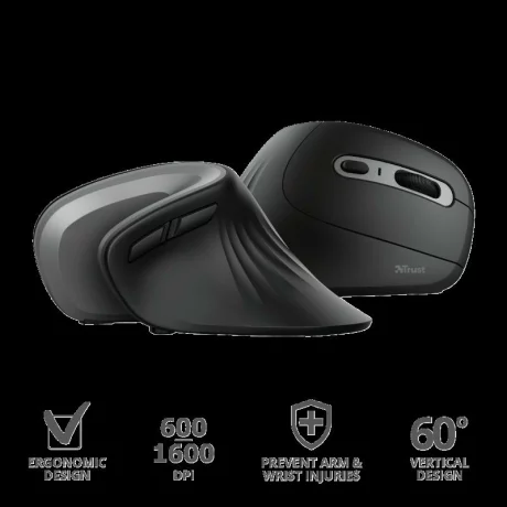 MOUSE TRUST, &quot;Verro Ergonomic&quot; notebook, PC, wireless, optic, USB, 1600 dpi, 6/1, buton selectare viteza, negru, &quot;TR-23507&quot;, (include TV 0.15 lei)