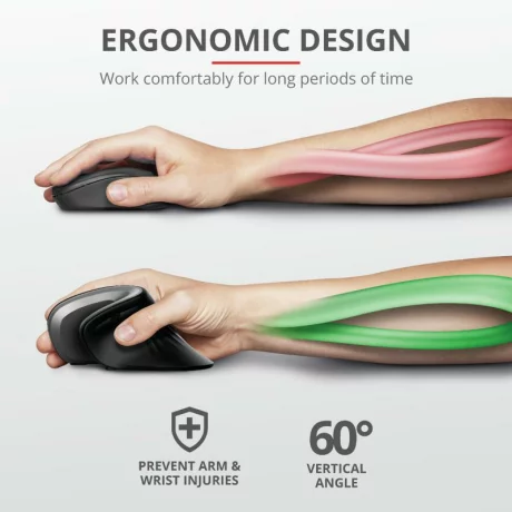 MOUSE TRUST, &quot;Verro Ergonomic&quot; notebook, PC, wireless, optic, USB, 1600 dpi, 6/1, buton selectare viteza, negru, &quot;TR-23507&quot;, (include TV 0.15 lei)