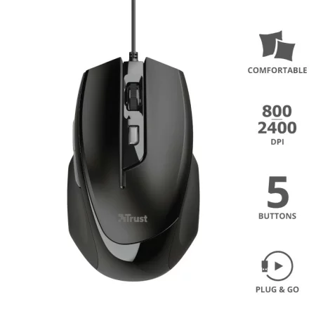MOUSE TRUST, &quot;Voca Comfort&quot; notebook, PC, cu fir, optic, USB, 2400 dpi, 6/1, buton selectare viteza, negru, &quot;TR-23650&quot;, (include TV 0.15 lei)