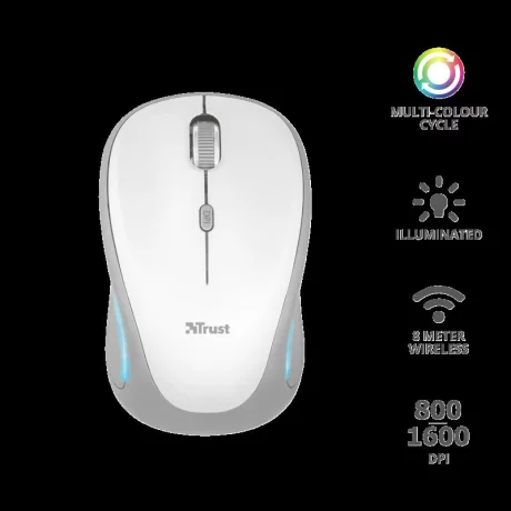 MOUSE TRUST, &quot;Yvi FX&quot; notebook, PC, wireless, optic, USB, 1600 dpi, 4/1, iluminare, buton selectare viteza, alb, &quot;TR-22335&quot;, (include TV 0.15 lei)