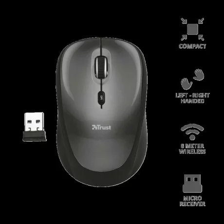 MOUSE TRUST, &quot;Yvi&quot; notebook, PC, wireless, optic, USB, 1600 dpi, 4/1, buton selectare viteza, negru, &quot;TR-18519&quot;, (include TV 0.15 lei)