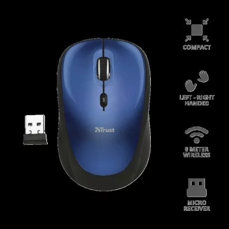 MOUSE TRUST, &quot;Yvi&quot; notebook, PC, wireless, optic, USB, 1600 dpi, 4/1, buton selectare viteza, albastru, &quot;TR-19663&quot;, (include TV 0.15 lei)