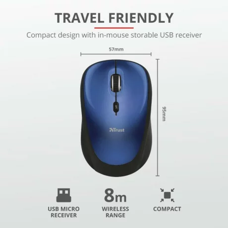 MOUSE TRUST, &quot;Yvi&quot; notebook, PC, wireless, optic, USB, 1600 dpi, 4/1, buton selectare viteza, albastru, &quot;TR-19663&quot;, (include TV 0.15 lei)
