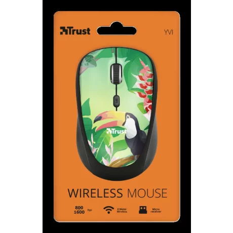 MOUSE TRUST, &quot;Yvi&quot; notebook, PC, wireless, optic, USB, 1600 dpi, 4/1, buton selectare viteza, negru / print, &quot;TR-23389&quot;, (include TV 0.15 lei)