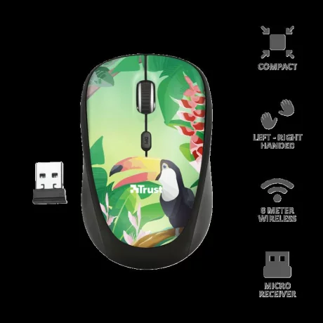 MOUSE TRUST, &quot;Yvi&quot; notebook, PC, wireless, optic, USB, 1600 dpi, 4/1, buton selectare viteza, negru / print, &quot;TR-23389&quot;, (include TV 0.15 lei)