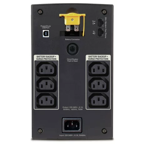 UPS APC, &quot;Back-UPS BX&quot;, Line Int. cu management, tower, 1400VA/700W, AVR, IEC x 6, LED, back-up 11 - 20 min., &quot;BX1400UI&quot;, (WBEXTWAR1YR-SP- 01/WBEXTWAR3YR-SP-01),