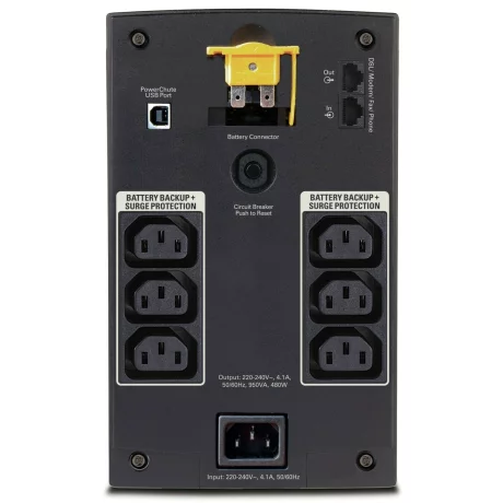 UPS APC, &quot;Back-UPS BX&quot;, Line Int. , mini tower, 950VA/480W, AVR, IEC x 6, LED, back-up 1 - 10 min., &quot;BX950UI&quot;, SP prelungire garantie(WBEXTWAR1YR-SP- 01/WBEXTWAR3YR-SP-01),