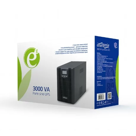 UPS GEMBIRD, Line Int. cu sinusoida pura cu management, mini tower, 3000VA/2400W, AVR, IEC x 6, 4 x baterie 12V/9Ah, display LCD, back-up 21 - 30 min., &quot;EG-UPS-PS3000-01&quot;, (include TV 8 lei)