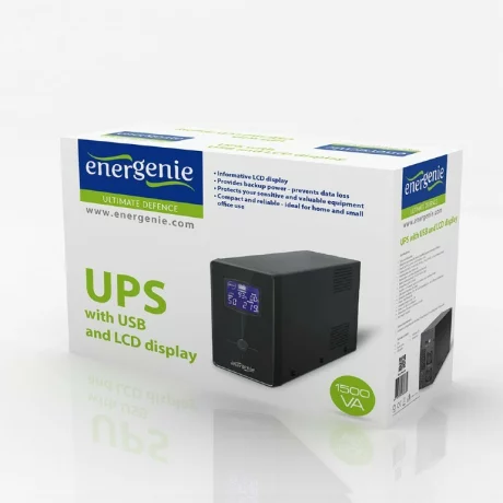 UPS GEMBIRD, Line Int. cu management, mini tower, 1500VA/900W, AVR, IEC x 3/ Schuko x 2, 2 x baterie 12V/8Ah, display LCD, back-up 1 - 10 min., &quot;EG-UPS-034&quot;, (include TV 8 lei)