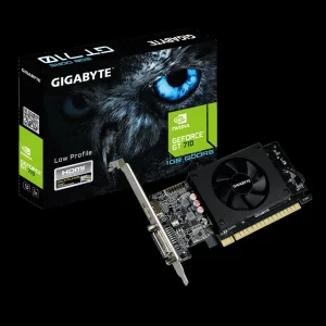 PLACA VIDEO GIGABYTE NVIDIA GeForce GT 710 GPU, 1 GB GDDR5 64 biti, PCI Express 2.0 x 8, HDMI, DVI, sistem racire aer activ, &quot;GV-N710D5-1GL 2.0&quot;