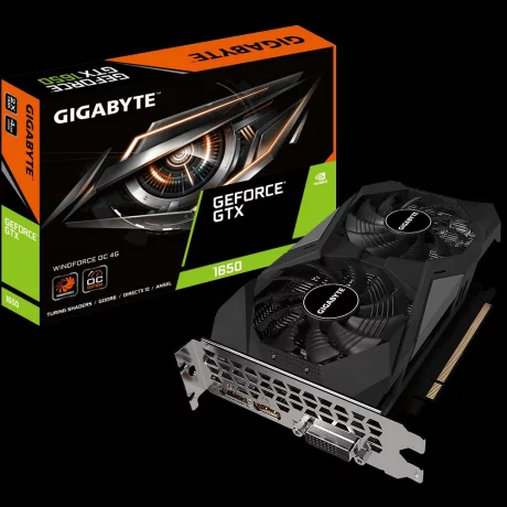 PLACA VIDEO GIGABYTE NVIDIA GeForce GTX 1650 D6 Windforce OC 4G, 4 GB GDDR6 128 biti, PCI Express 3.0 x 16, HDMI, DisplayPort, DVI, sistem racire aer activ, &quot;GV-N1656WF2OC-4GD&quot;