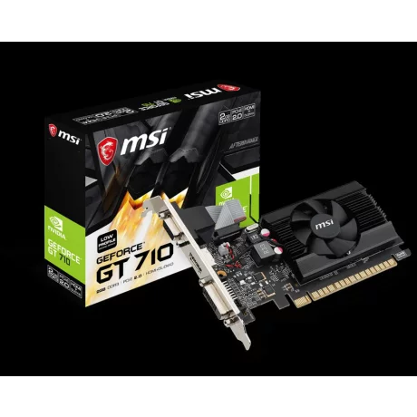 PLACA VIDEO MSI NVIDIA GeForce GT 710 2GD3 LP, 2 GB GDDR3 64 biti, PCI Express 2.0 x 8, HDMI, DVI, VGA, sistem racire aer activ, &quot;GT 710 2GD3 LP&quot;